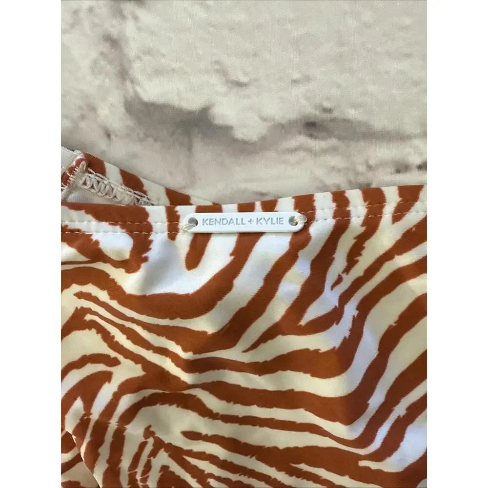 Kendall & Kylie XL Brown Rust Abstract Tiger Zebra Animal Bikini NWT